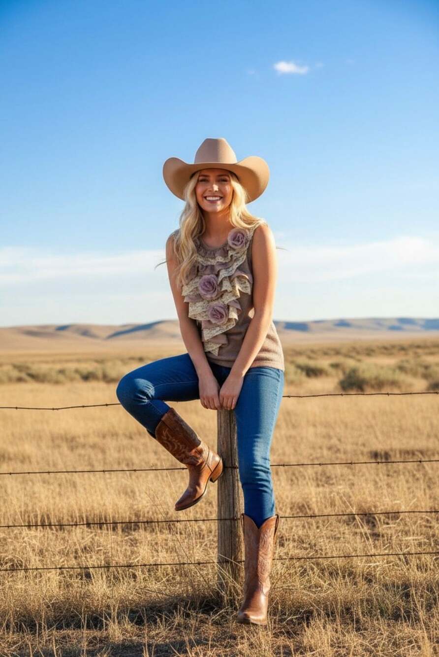 RU Cowgirl by Resistol Cap Sleeve Top — Taupe | New with Tags